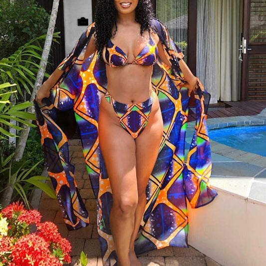 African Black Printing Bikini Suit