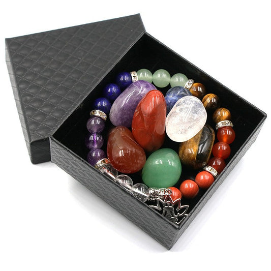 Natural Crystal Carat Irregular Colorful Stone Yoga Colorful Rough Stone Bracelet Set