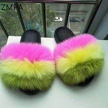 Fox fur slippers flip flops