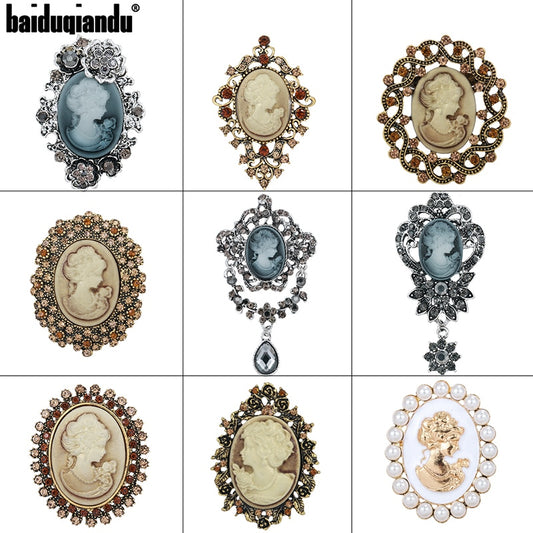 Baiduqiandu Brand Factory Direct Assorted Styles Crystal Rhinestones Cameo Vintage Brooch Pins for Women