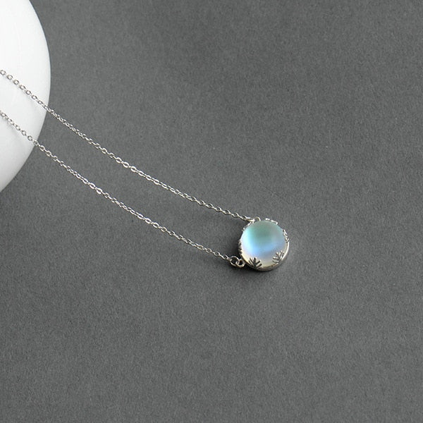 925 Silver Women Necklace Jewelry Gift Moon Aurora Pendant Halo Crystal Gemstone Light Necklaces