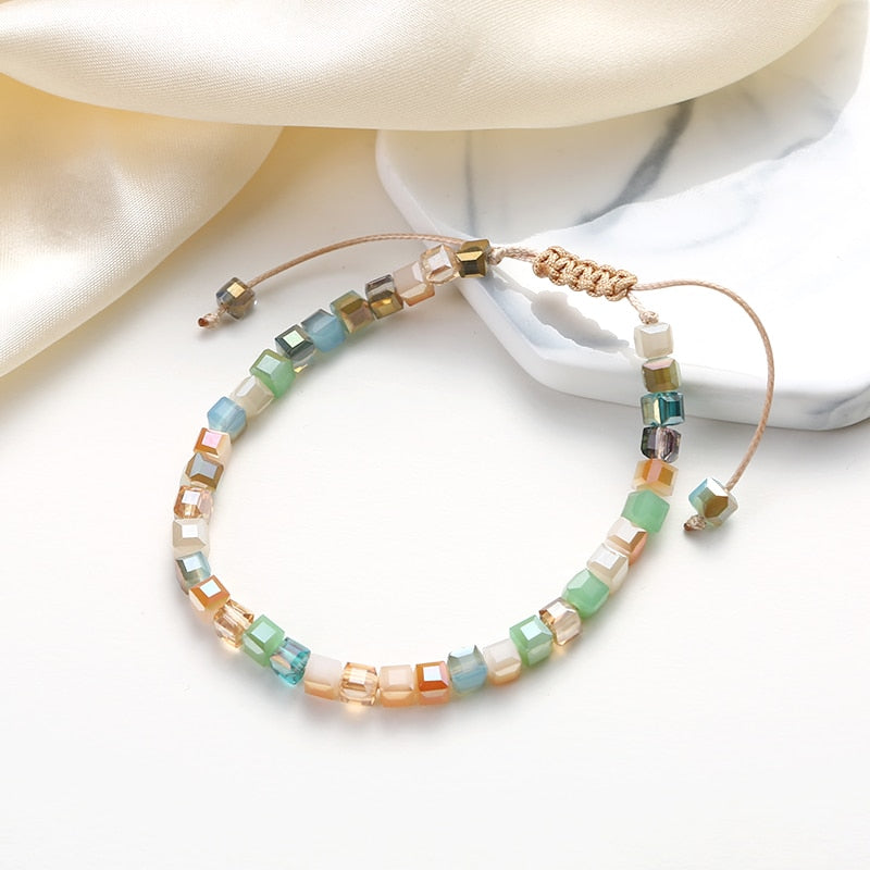 1 Piece New Square Crystal Beaded Colorful Beads Bracelet for Women Bohemian Preppy Style Wholesale
