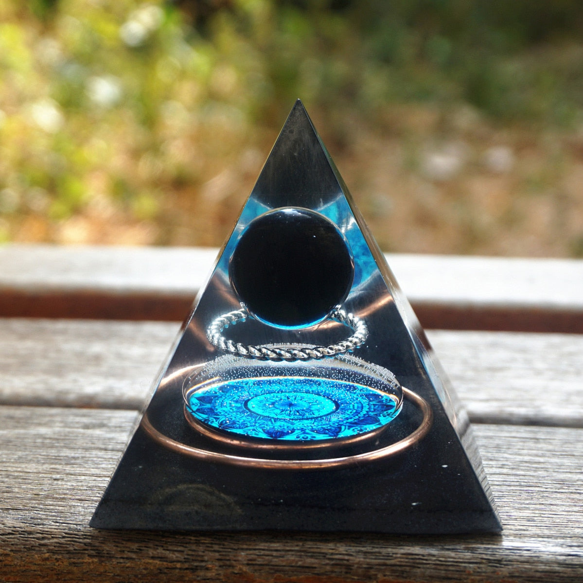 60mm Handmade Orgonite Pyramid Mandala Obsidian Crystal Sphere With Energy Copper Circle Accumulator Orgone