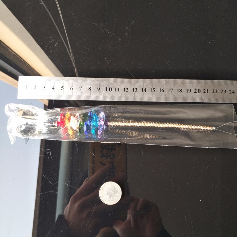 Handcrafted Rainbow Glass Crystal Beads Chakras Garland Suncatcher Crystal Ball Pendant DIY Chandelier Center Part Decoration