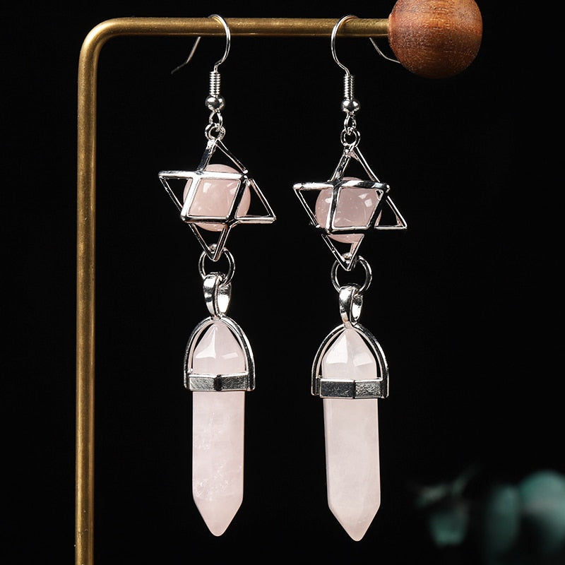 1PC Natural Crystal Earrings, Crystal Ore Magic Restoration And Healing Crystal Hexagon Pillar Earrings, Female Jewelry DIY Gift