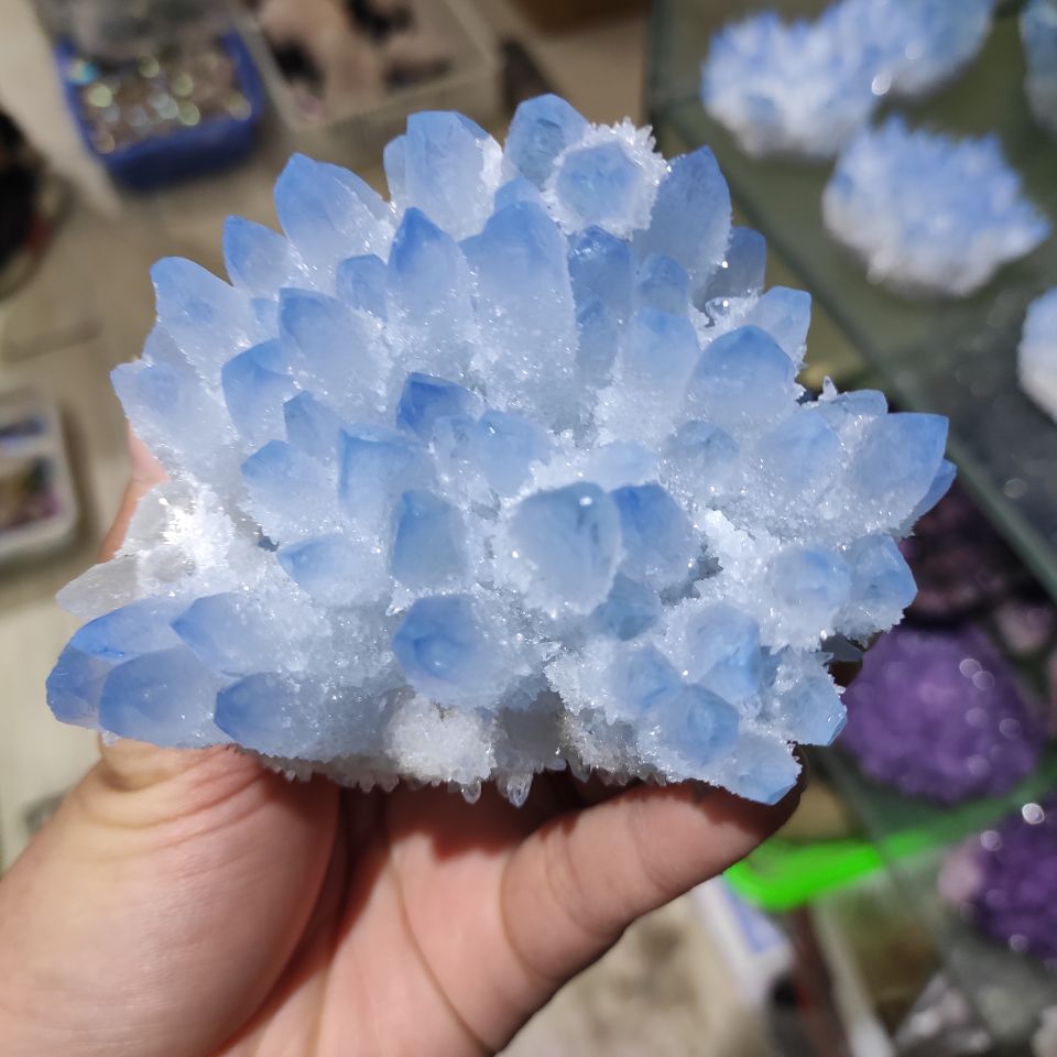 300-700g  Rare Beautiful  blue  Ghost phantom Quartz Crystal Cluster Specimen