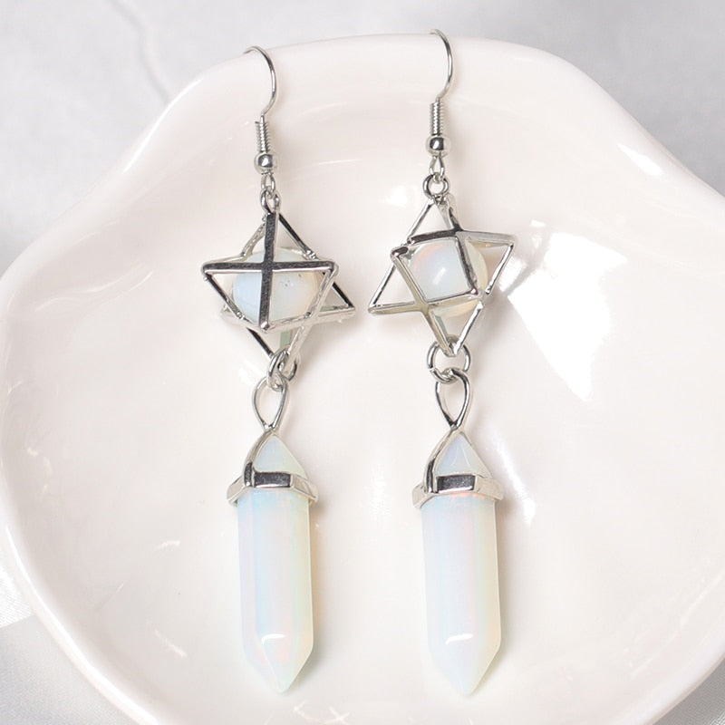 1PC Natural Crystal Earrings, Crystal Ore Magic Restoration And Healing Crystal Hexagon Pillar Earrings, Female Jewelry DIY Gift