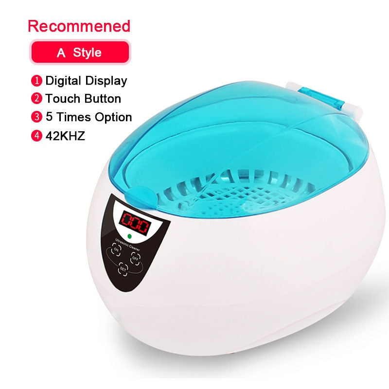 750ML Home Ultrasonic Cleaner Proffesional Jewelry Cleaners 5 Timers Glasses Watches Denture Keys Razor Brush Cleaning Machine