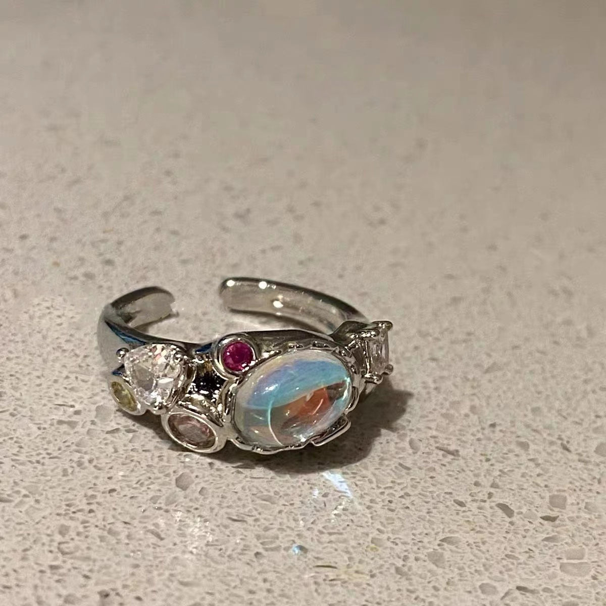 2022 Kpop Pink Crystal LOVE Heart Open Ring For Women BFF Wedding Luxury Vintage Grunge Aesthetic Jewelry EMO Y2K Accessories
